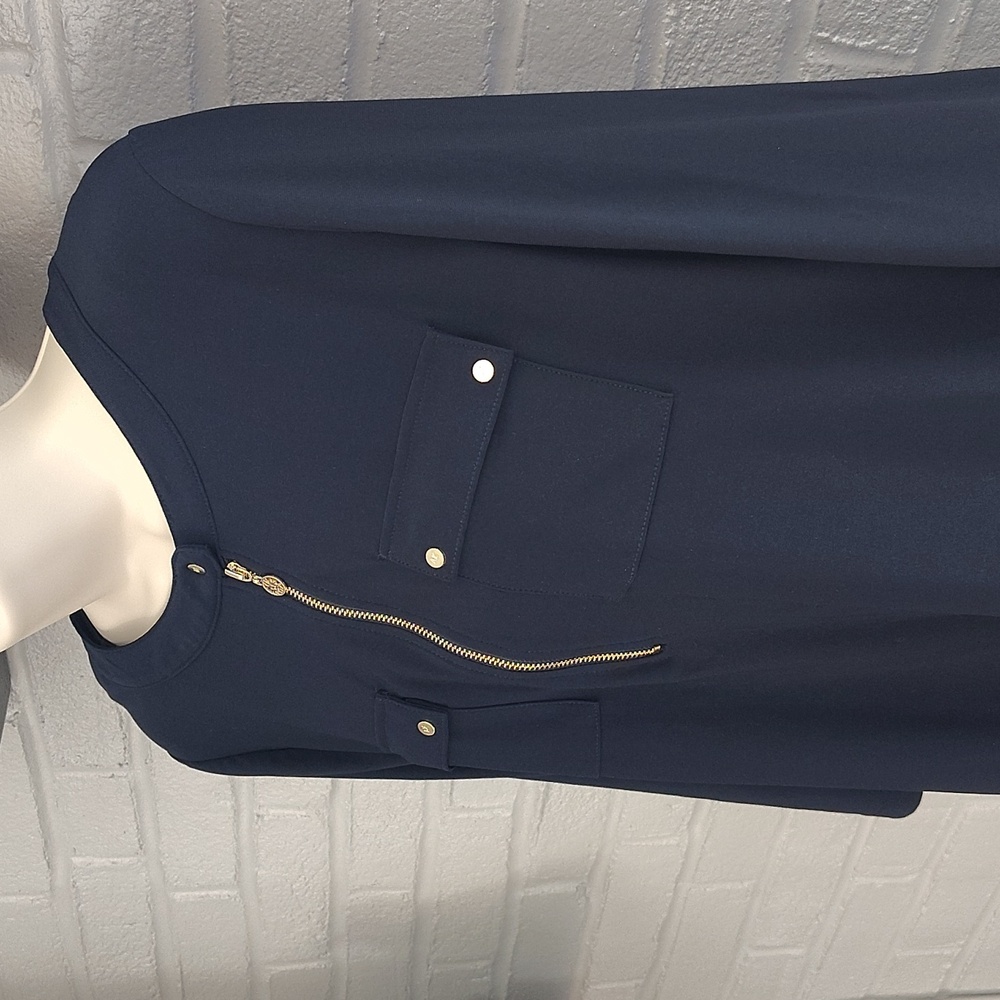 🫐 Anne Klein Navy Blue Career Shirt With 3/4 Sleeves. Size M - Picture 2 of 10
